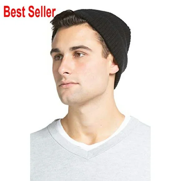 Men's 100% Pure Cashmere Ribbed Cuffed Hat Ultra Plush Classic